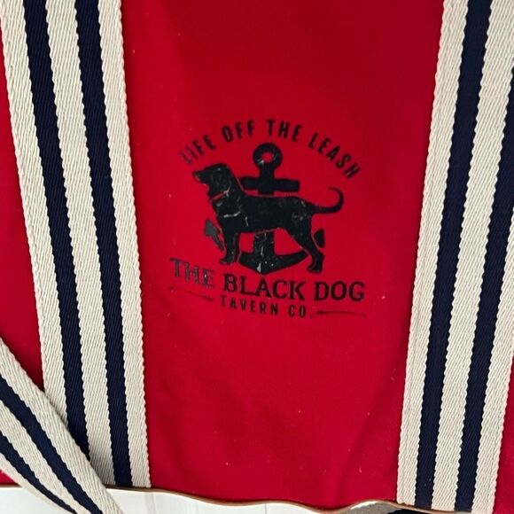 The Black Dog Large Red Tote Beach Canvas Bag with Striped Straps - Picture 3 of 6